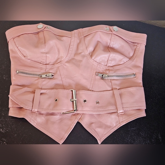 Shein Faux Leather Tube Top Buckle Zipper Dusty Pink Biker Womens Size Small - Picture 5 of 6